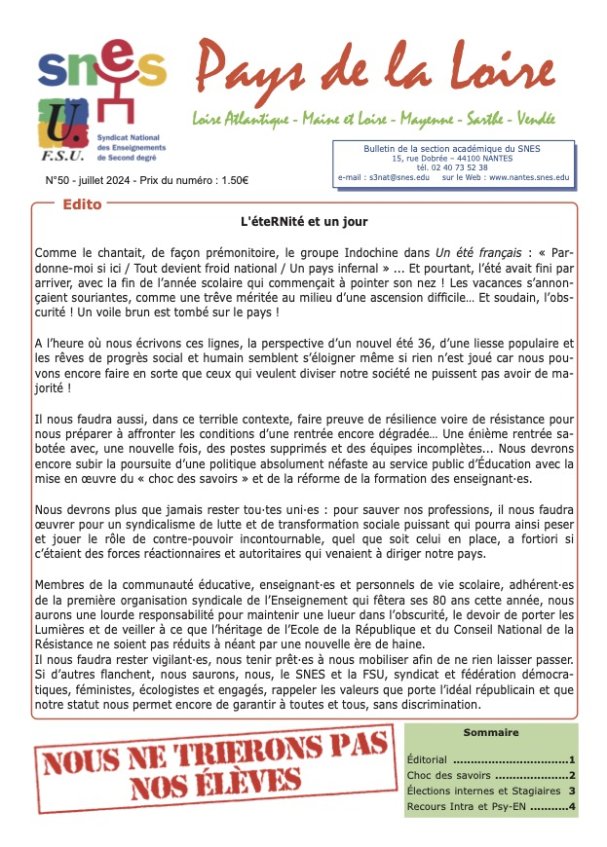 Bulletin SNES Pays de Loire n°50 juill 2024